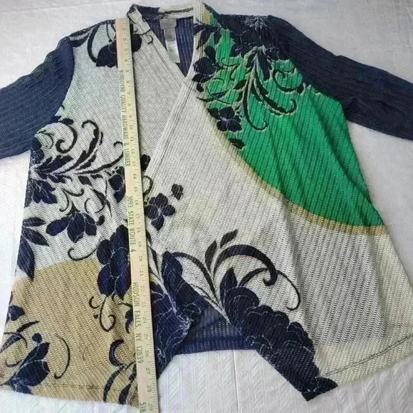 Easywear Chicos 3 Cardigan Womens XL Floral Laser Cut Striped Nylon Blend Open - Picture 6 of 16